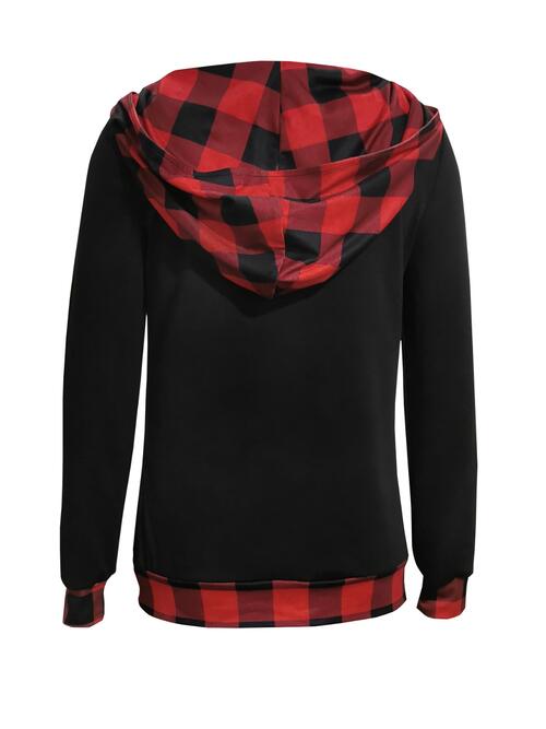 Plaid Long Sleeve Hooded Blouse - Create the impossible