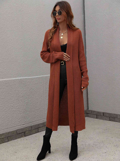 Double Take Waffle Knit Open Front Duster Cardigan With Pockets