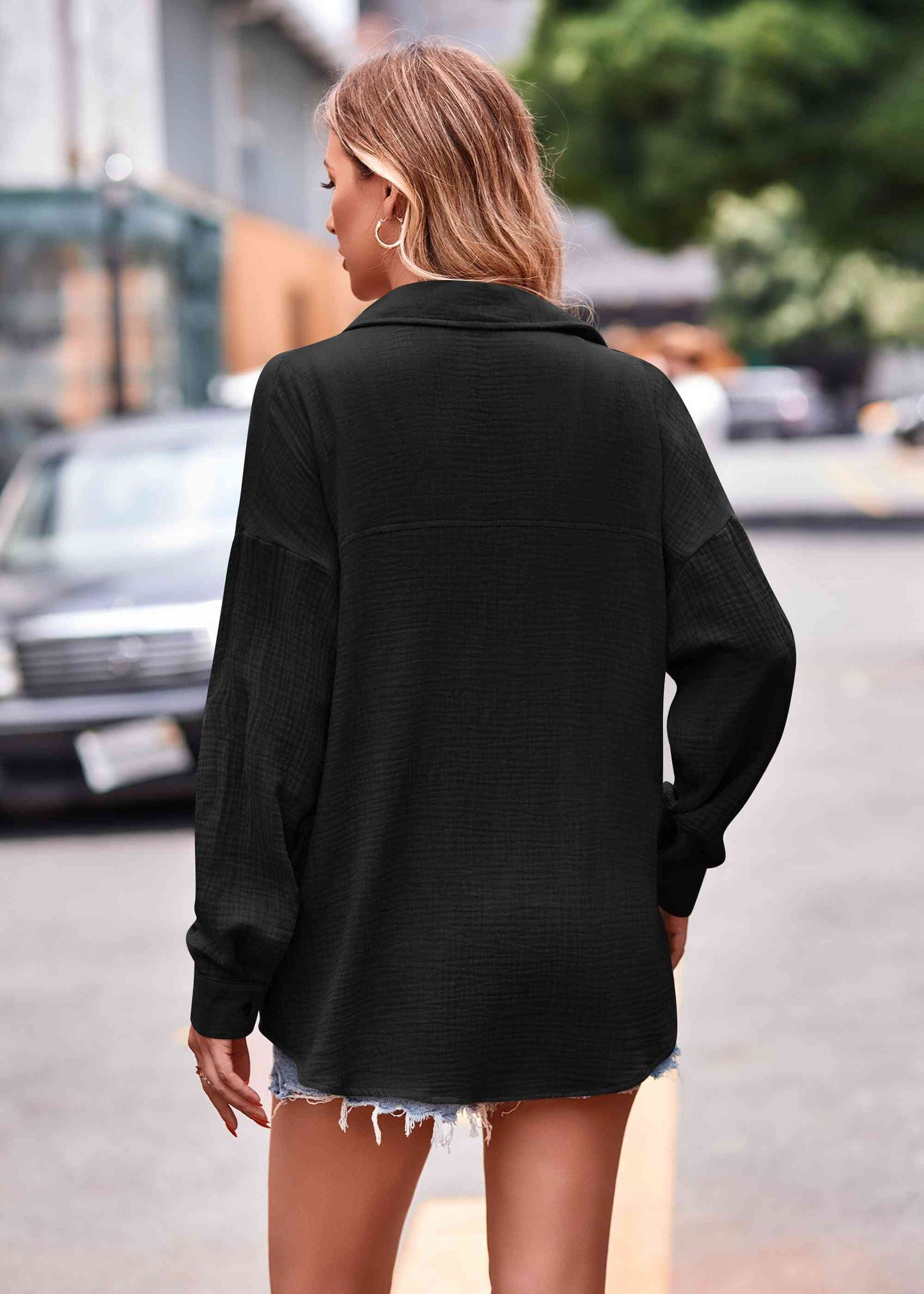 Textured Dropped Shoulder Longline Shirt