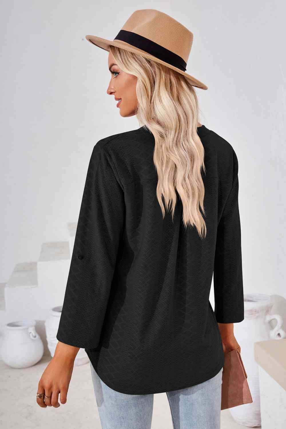 V-Neck Roll-Tap Sleeve Blouse - Create the impossible