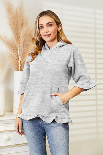 Ninexis Full Size Raglan Sleeve Ruffled Hoodie with Pocket