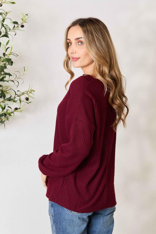 Zenana Buttoned V-Neck Long Sleeve Blouse - Create the impossible