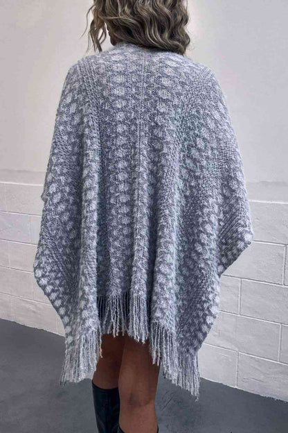 Open Front Fringe Hem Poncho