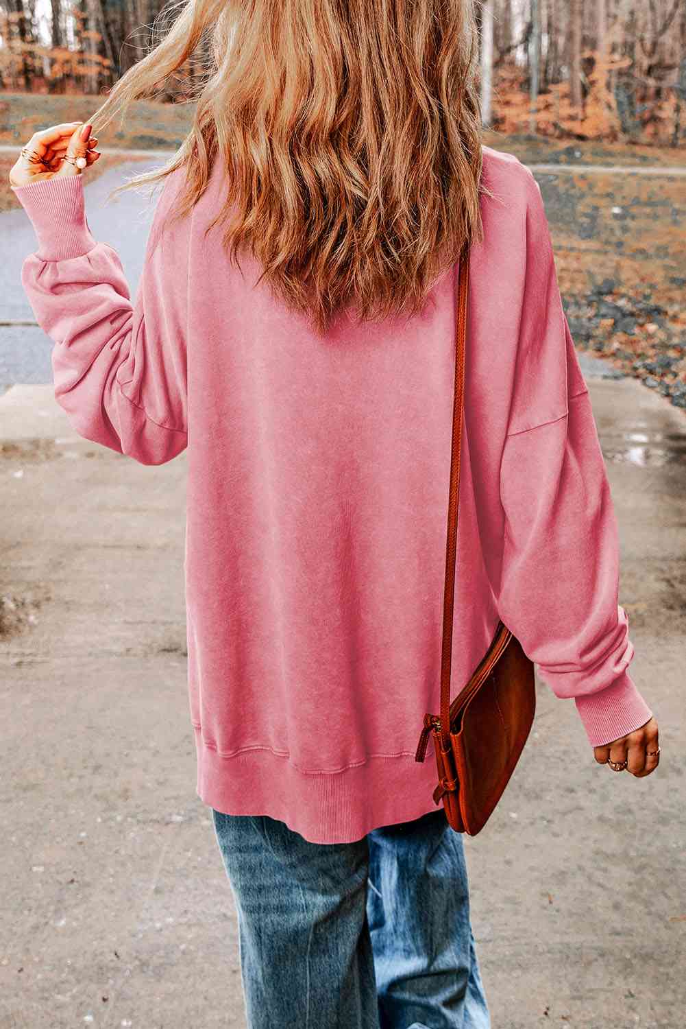 Dropped Shoulder Round Neck Long Sleeve Blouse - Create the impossible