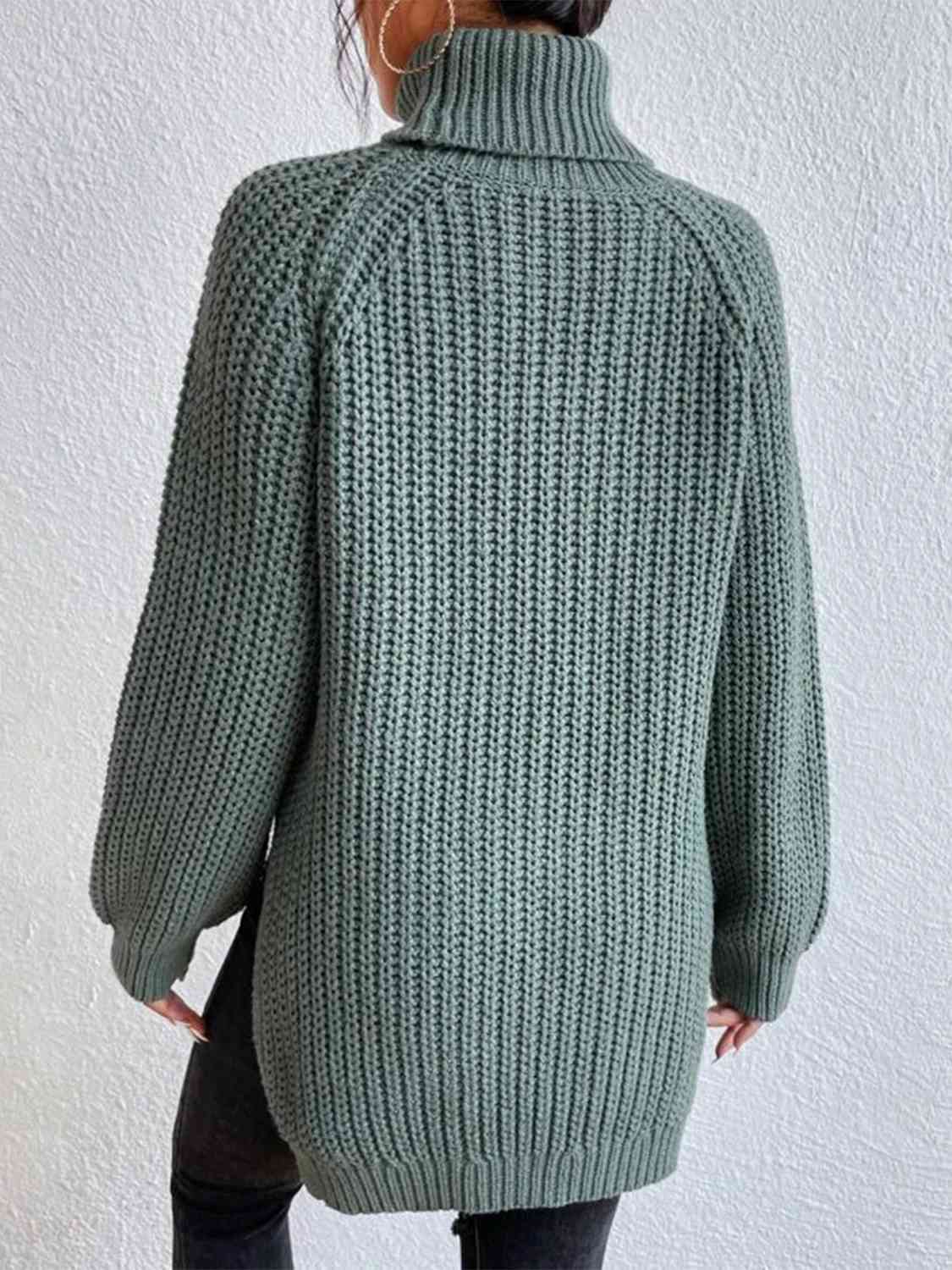 Full Size Turtleneck Rib-Knit Slit Sweater - Create the impossible