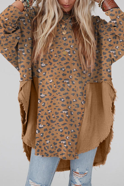 Textured Leopard Dropped Shoulder Blouse - Create the impossible