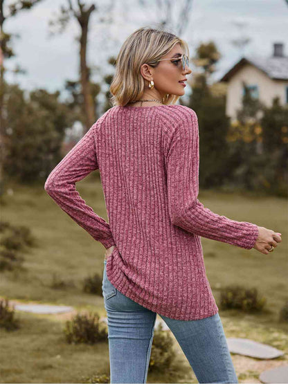 Full Size Ribbed Square Neck Long Sleeve T-Shirt