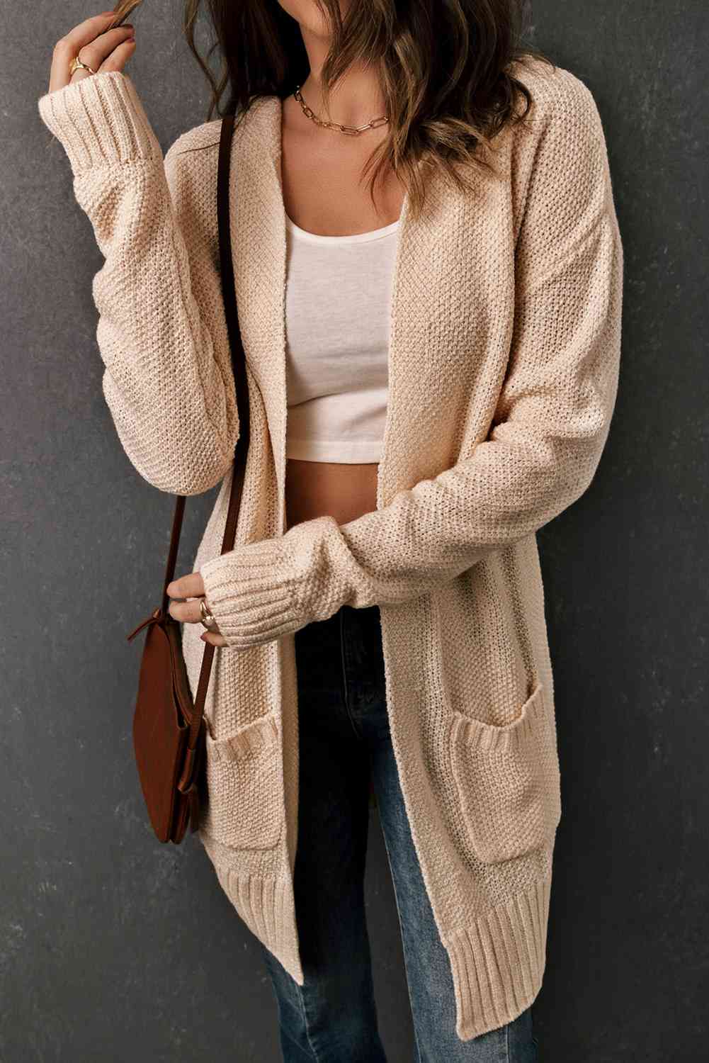 Open Front Hooded Cardigan with Pockets