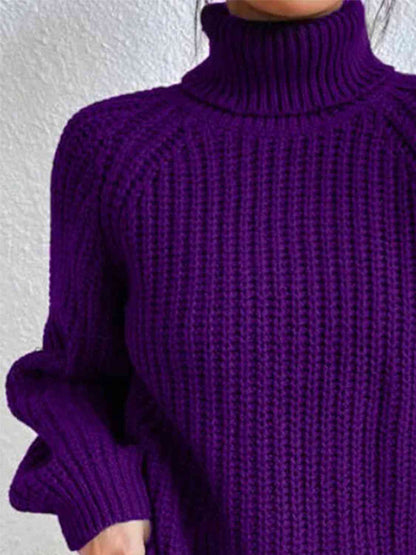 Full Size Turtleneck Rib-Knit Slit Sweater - Create the impossible