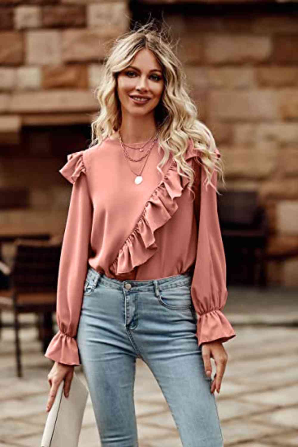 Ruffled Round Neck Long Sleeve Top - Create the impossible