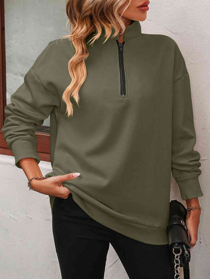 Zip-Up Dropped Shoulder Sweatshirt - Create the impossible