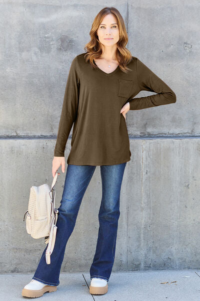 Basic Bae Full Size V-Neck Long Sleeve Top - Create the impossible