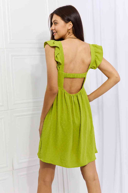 Culture Code Sunny Days Full Size Empire Line Ruffle Sleeve Dress in Lime