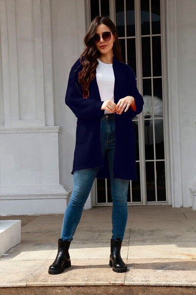 Open Front Long Sleeve Cardigan with Pockets