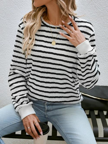 Striped Round Neck Long Sleeve Top