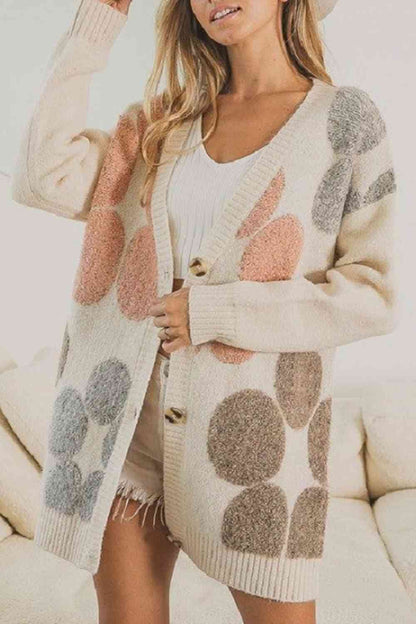 Button Down Ribbed Trim Cardigan