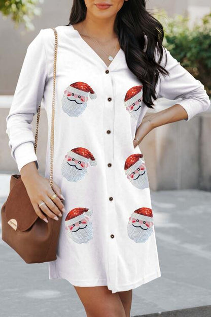 Sequin Santa Button Up Long Sleeve Cardigan - Create the impossible