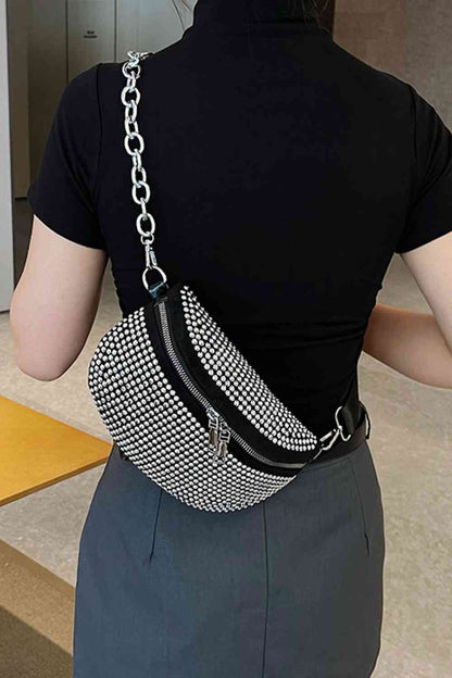 Rhinestone PU Leather Sling Bag - Create the impossible