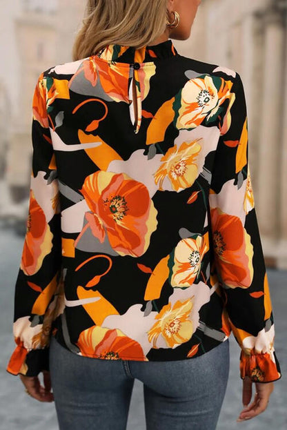 Floral Mock Neck Flounce Sleeve Blouse - Create the impossible