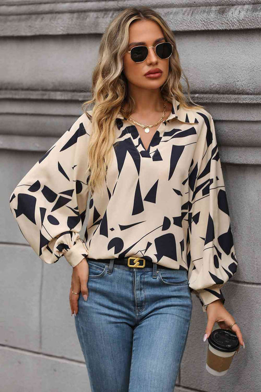 Printed Johnny Collar Blouse - Create the impossible