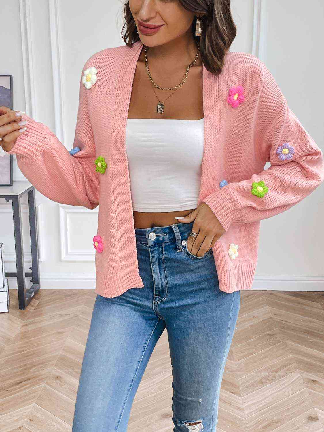 Floral Long Sleeve Open Front Cardigan - Create the impossible