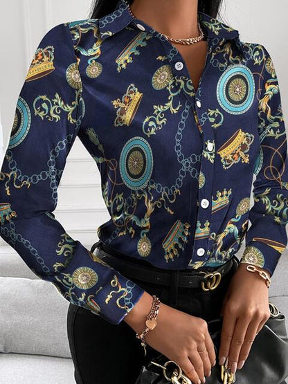 Printed Collared Neck Long Sleeve Shirt