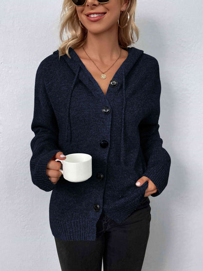 Button-Down Long Sleeve Hooded Sweater - Create the impossible