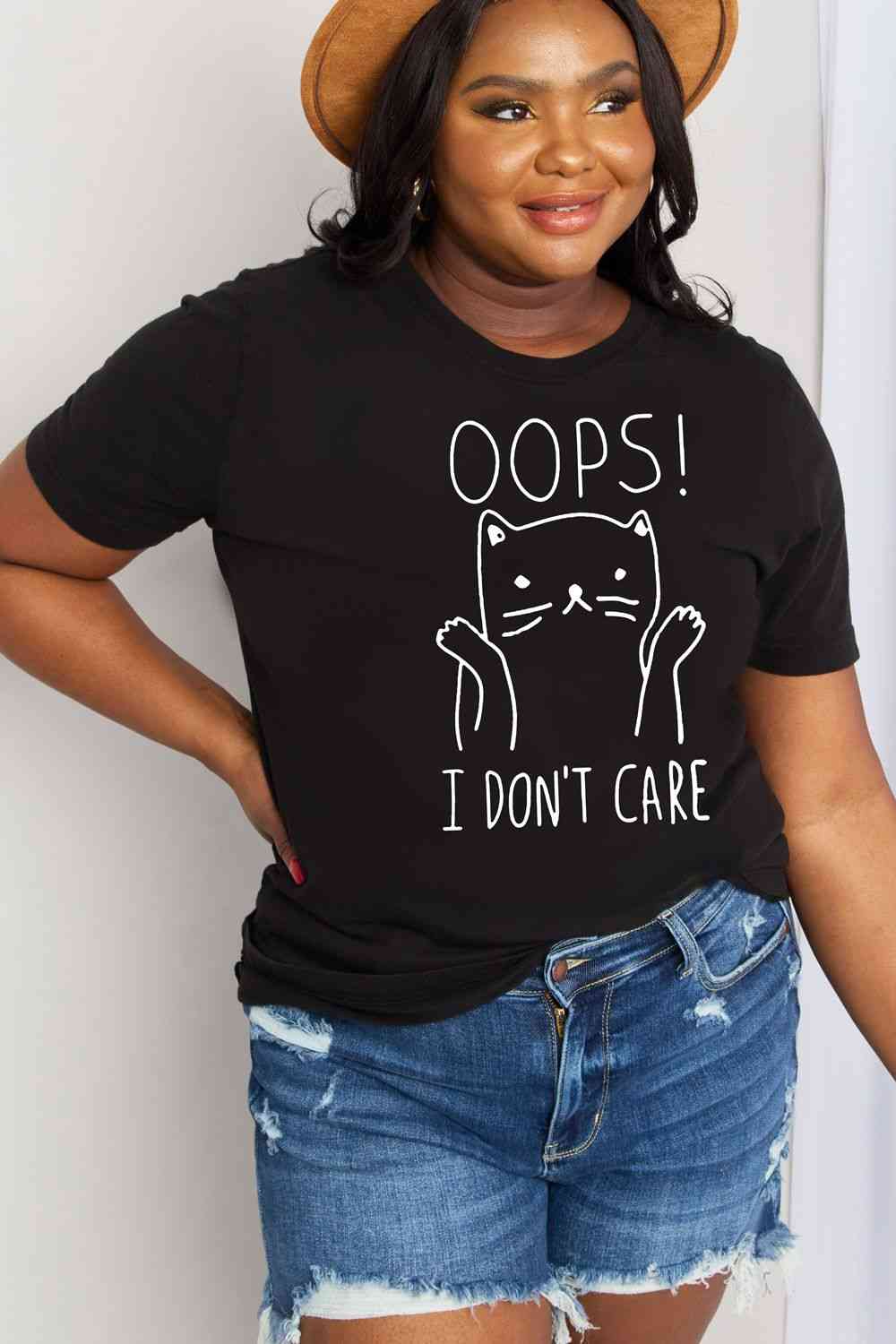 Simply Love Full Size OOPS I DON’T CARE Graphic Cotton Tee