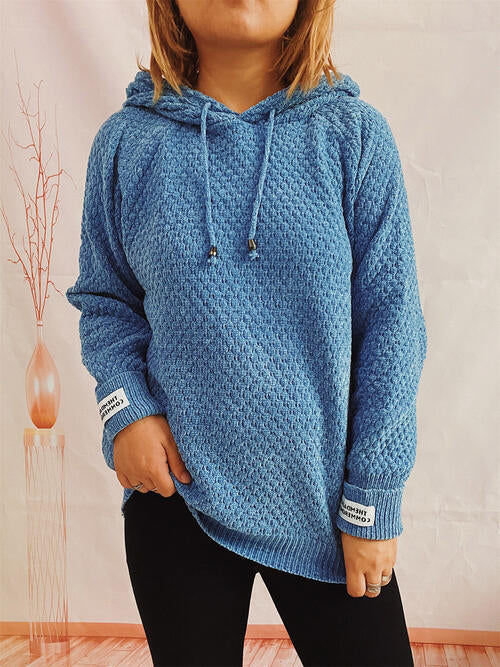 Drawstring Long Sleeve  Hooded Sweater - Create the impossible