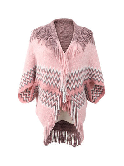 Geometric Fringe Open Front Cardigan