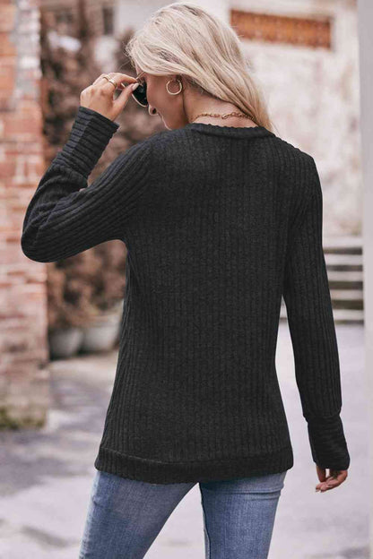 Double Take V-Neck Long Sleeve Ribbed Top - Create the impossible