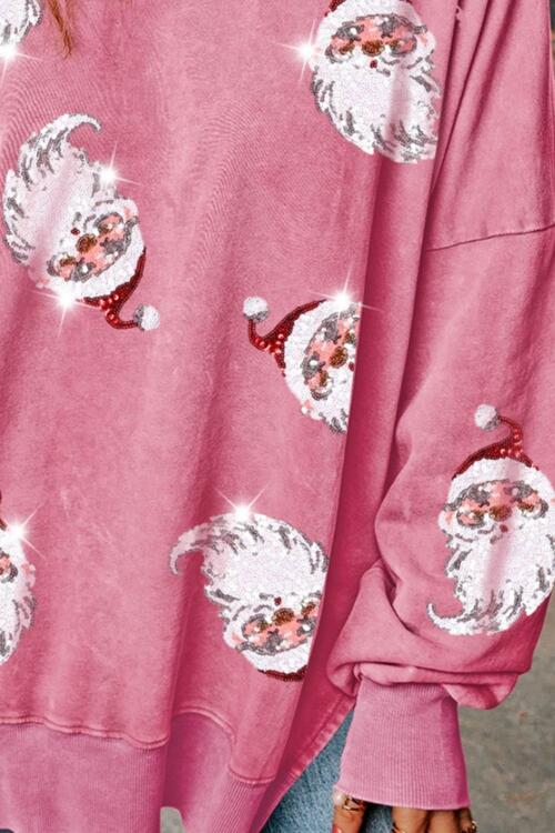 Sequin Santa Drop Shoulder Slit Sweatshirt - Create the impossible
