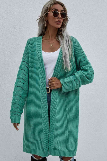 Double Take Horizontal Ribbing Open Front Duster Cardigan