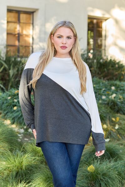 Celeste Design Full Size Contrast Long Sleeve Top - Create the impossible