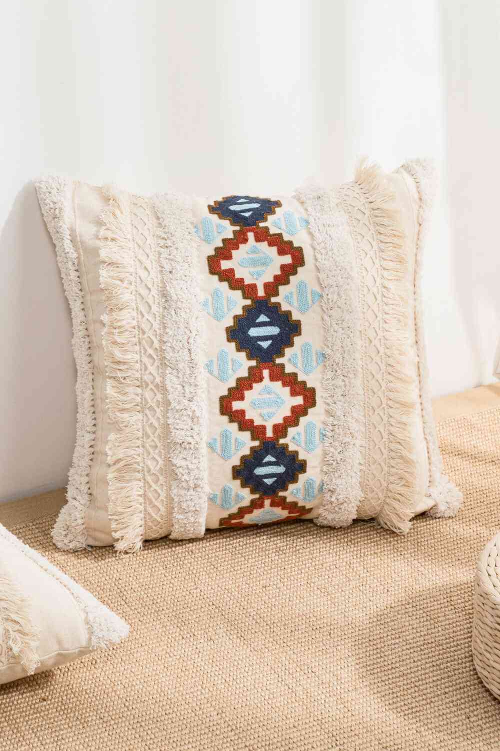 Embroidered Fringe Detail Decorative Throw Pillow Case - Create the impossible