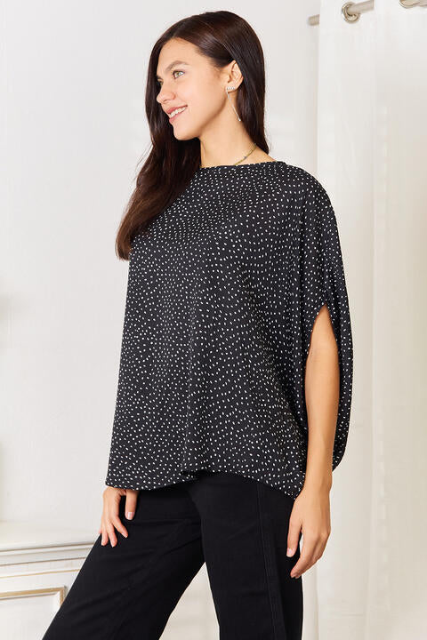 Double Take Printed Dolman Sleeve Round Neck Blouse - Create the impossible