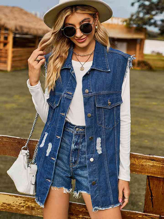 Distressed Sleeveless Denim Jacket