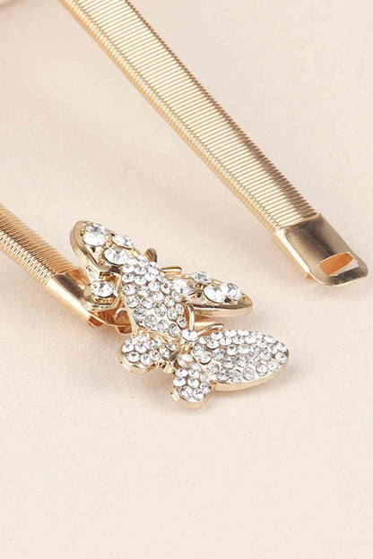 Rhinestone Butterfly Elastic Metal Belt