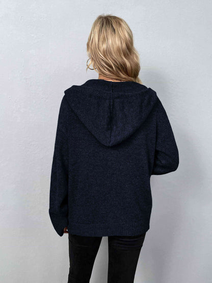Button-Down Long Sleeve Hooded Sweater - Create the impossible