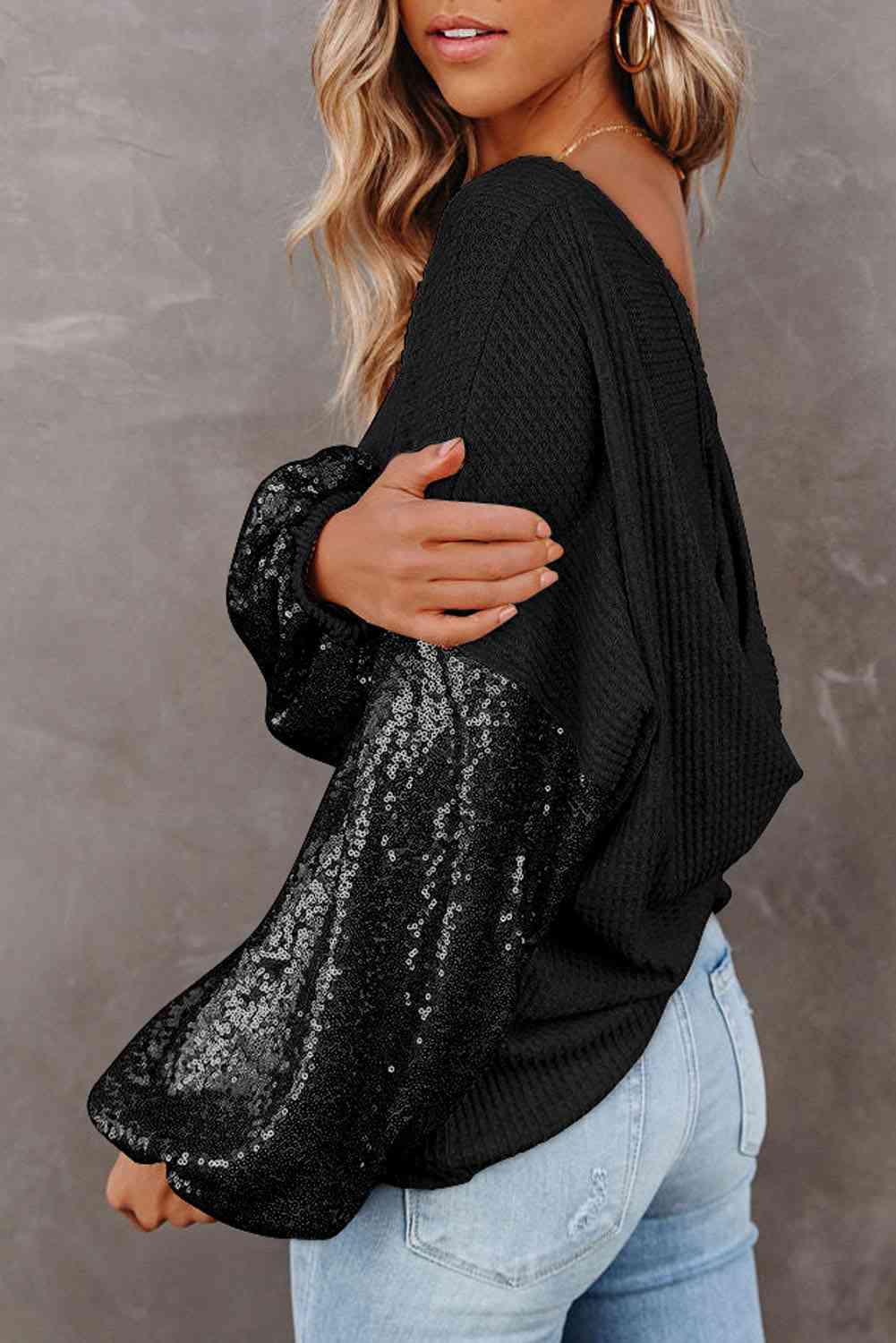 Sequin Waffle-Knit Blouse - Create the impossible