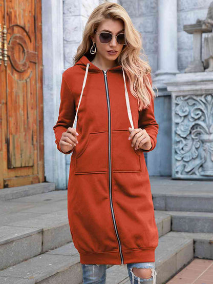 Zip-Up Longline Hoodie with Pockets - Create the impossible