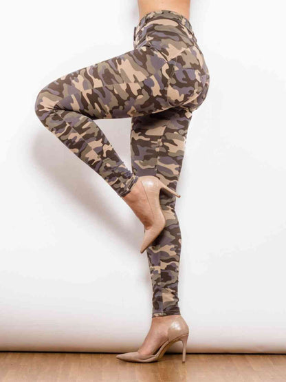 Full Size Camouflage Buttoned Leggings