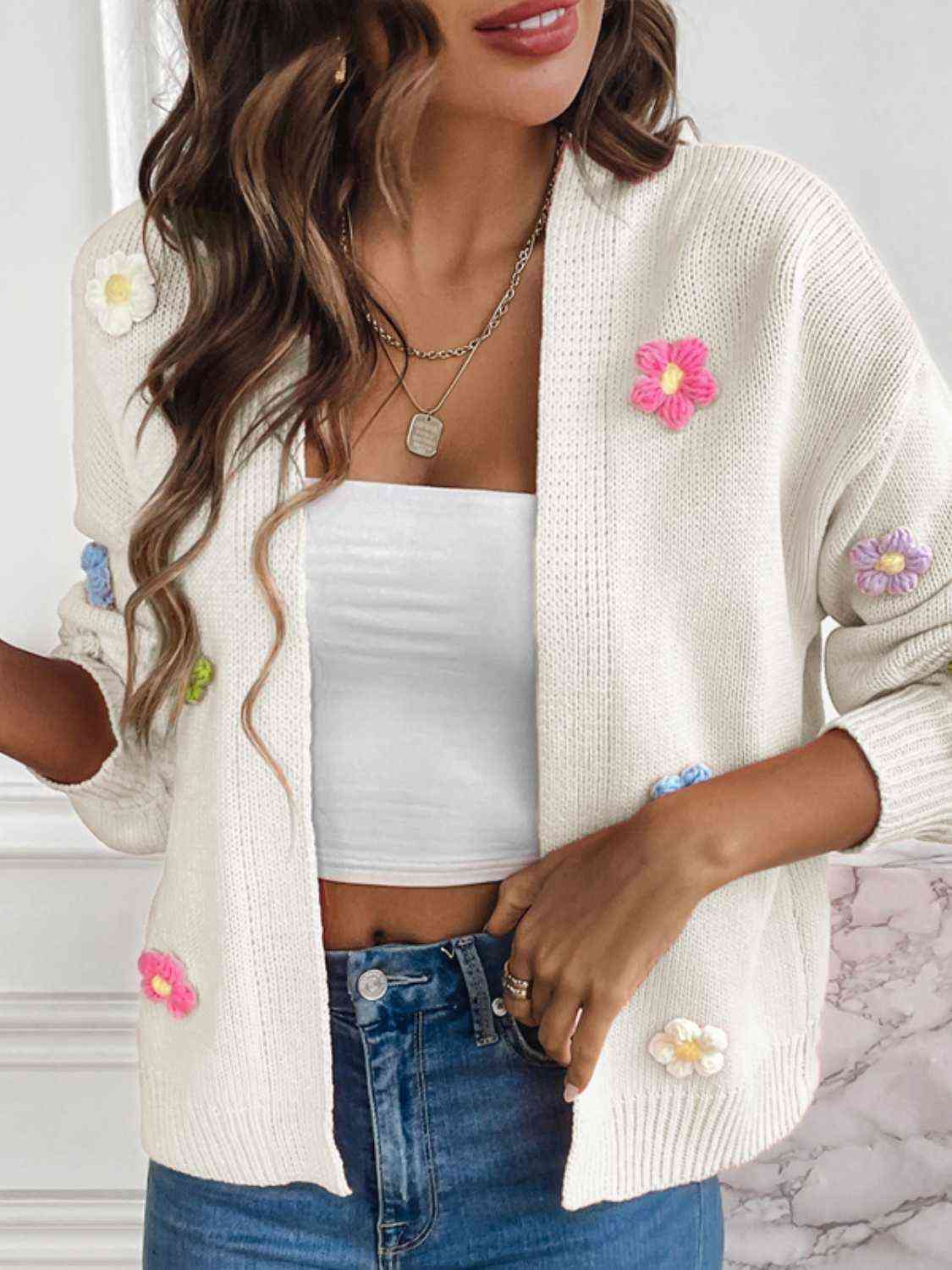 Floral Long Sleeve Open Front Cardigan - Create the impossible