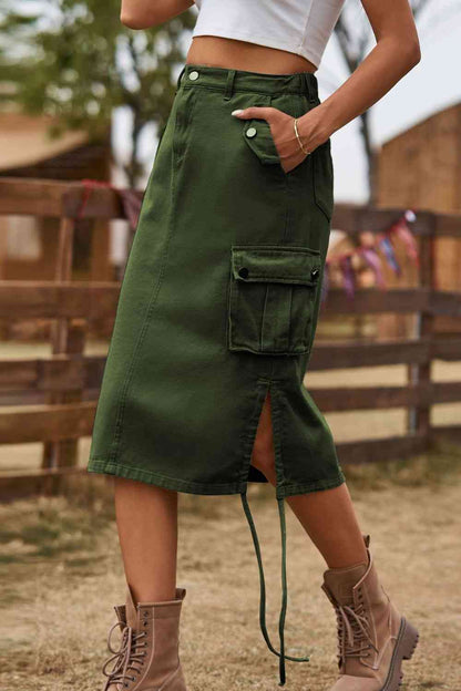 Drawstring Denim Cargo Skirt - Create the impossible