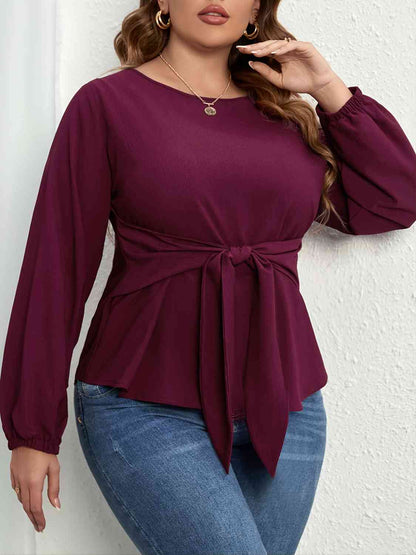 Plus Size Tie Front Long Sleeve Blouse - Create the impossible