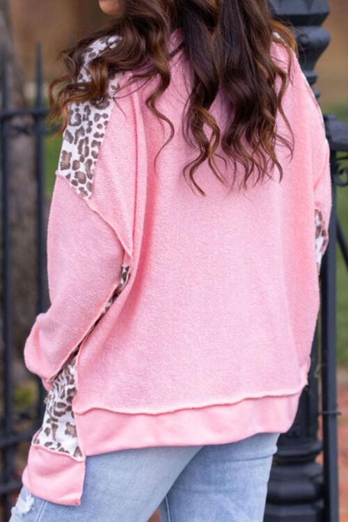 Plus Size Sequin Nutcracker Leopard Exposed Seam Sweatshirt