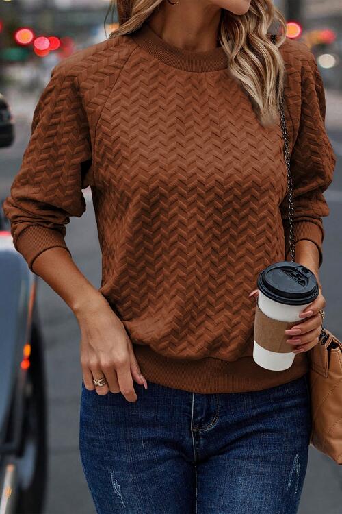 Texture Round Neck Long Sleeve Sweatshirt - Create the impossible