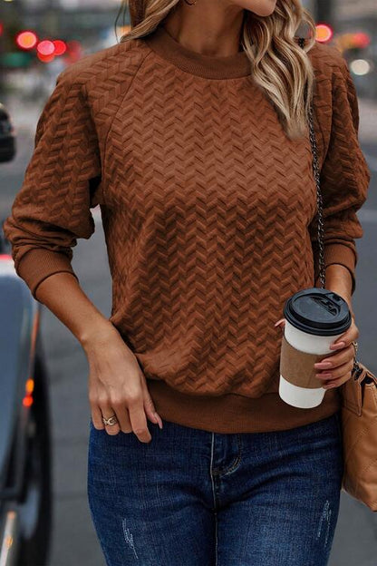 Texture Round Neck Long Sleeve Sweatshirt - Create the impossible