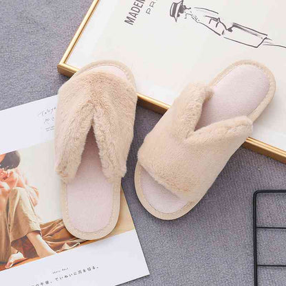 Faux Fur Open Toe Slippers