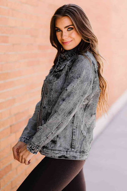 Acid Wash Distressed Denim Jacket